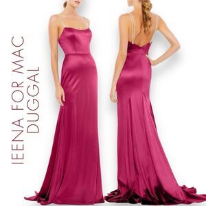 Mac Duggal Magenta Satin Maxi Dress